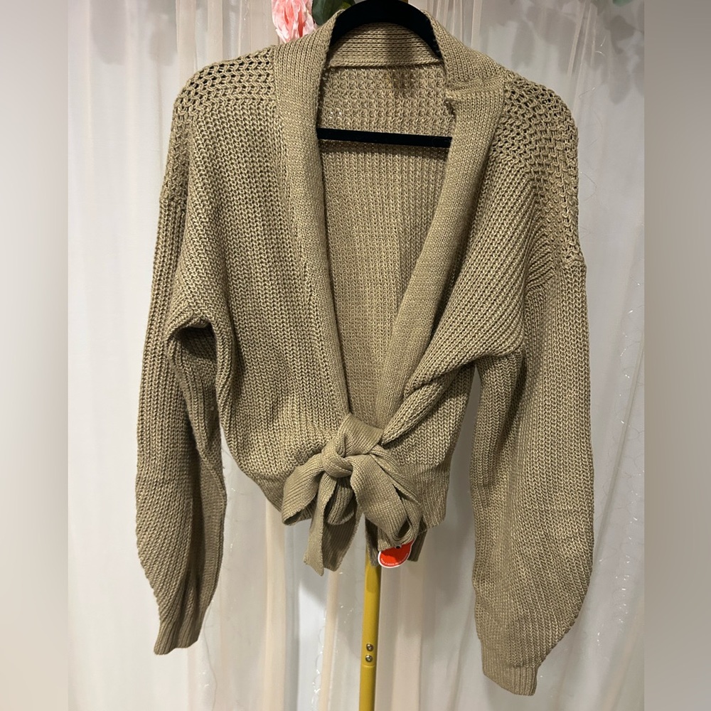 Cider Tan Knit Tie-Front Cardigan